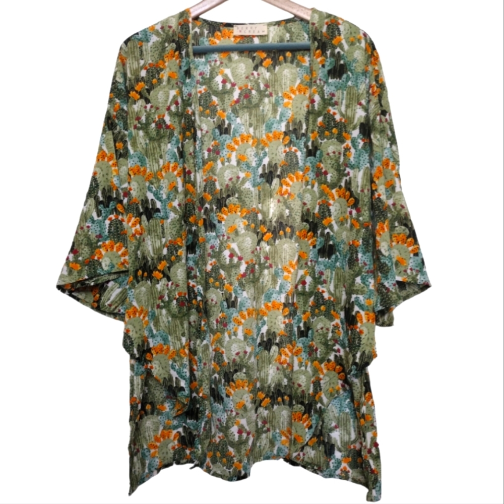 Berry N Cream Cactus Open Front Kimono Top